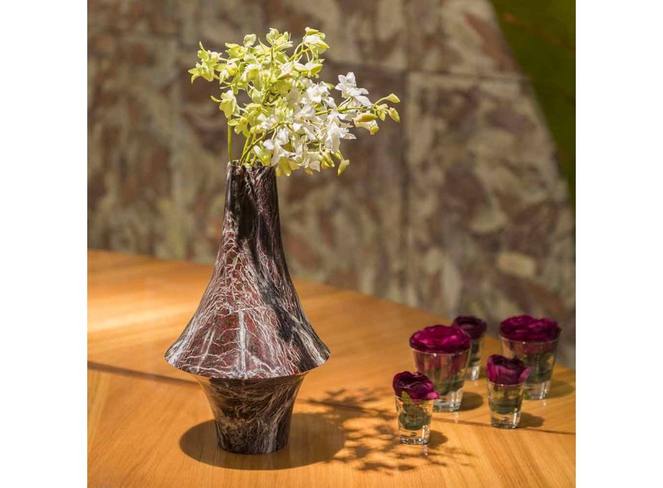 Vase Décoratif en Marbre Rouge avec Veines Blanches Fabriqué en Italie - Original Viadurini