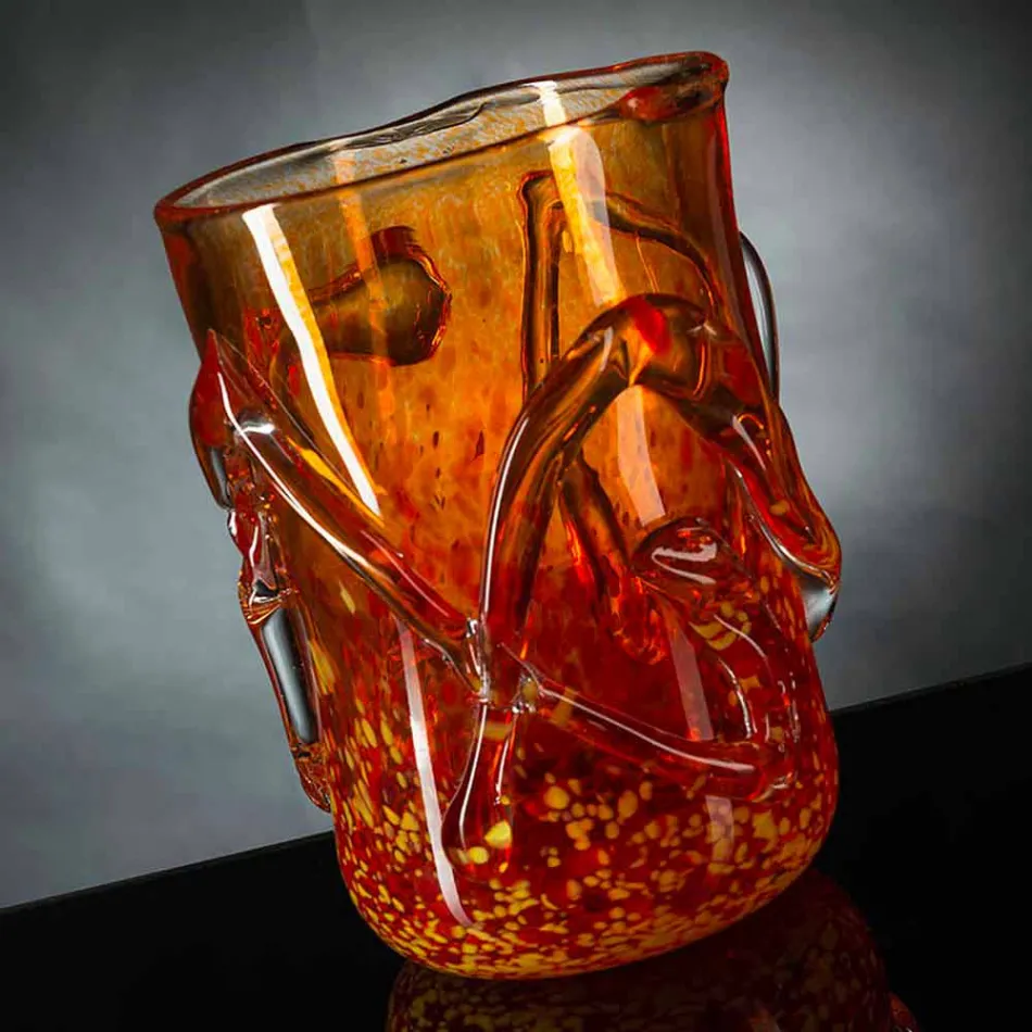 Vase décoratif en verre soufflé de Murano orange fabriqué en Italie - Mister Viadurini