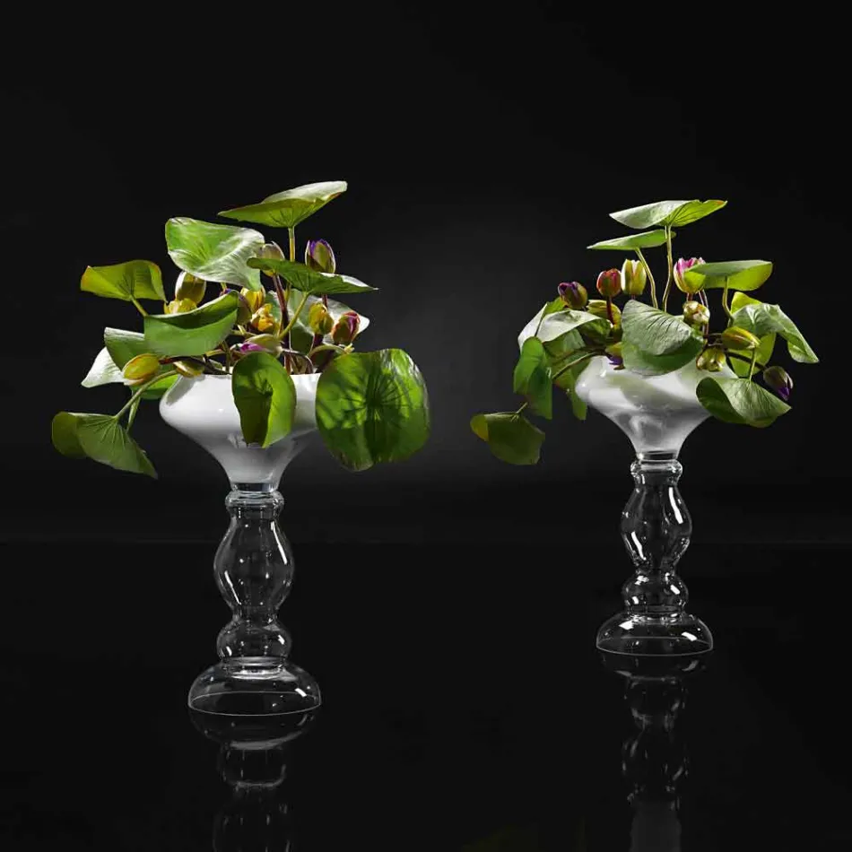 Vase Décoratif Moderne en Verre Blanc et Transparent Fabriqué en Italie - Vulcano Viadurini