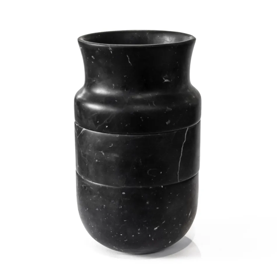 Vase Décor en Marbre de Carrare Blanc et Design Marquinia Noir - Calar Viadurini