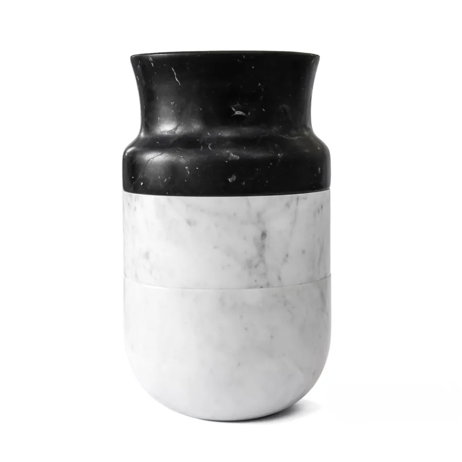 Vase Décor en Marbre de Carrare Blanc et Design Marquinia Noir - Calar Viadurini