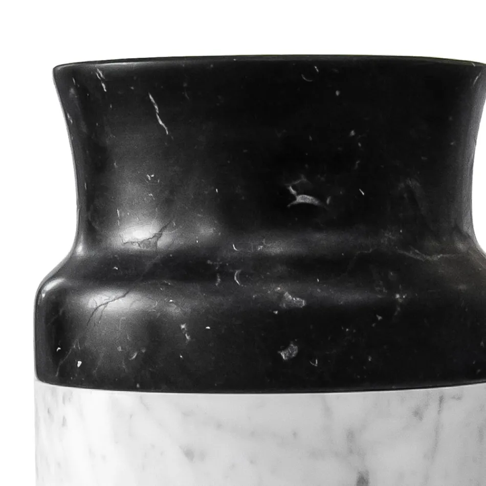 Vase Décor en Marbre de Carrare Blanc et Design Marquinia Noir - Calar Viadurini