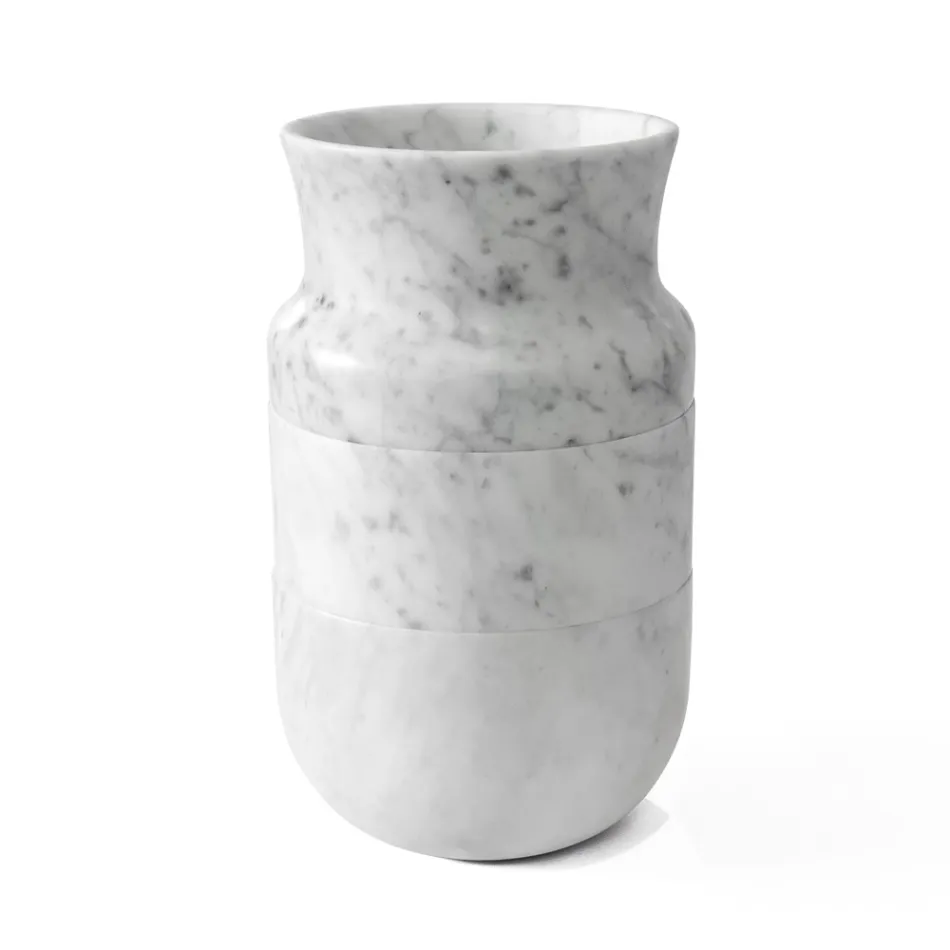 Vase Décor en Marbre de Carrare Blanc et Design Marquinia Noir - Calar Viadurini