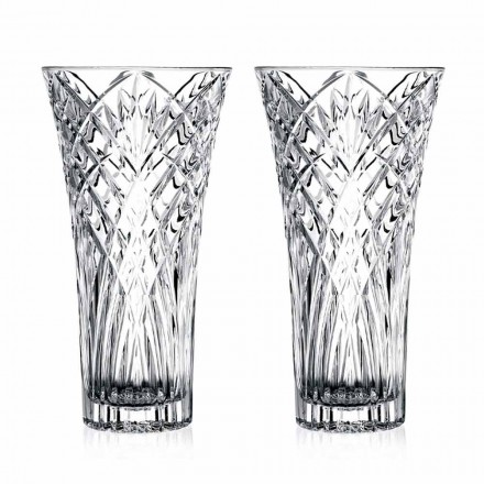 Vase Design Vintage en Cristal Écologique Transparent 2 Pièces - Cantabile Viadurini