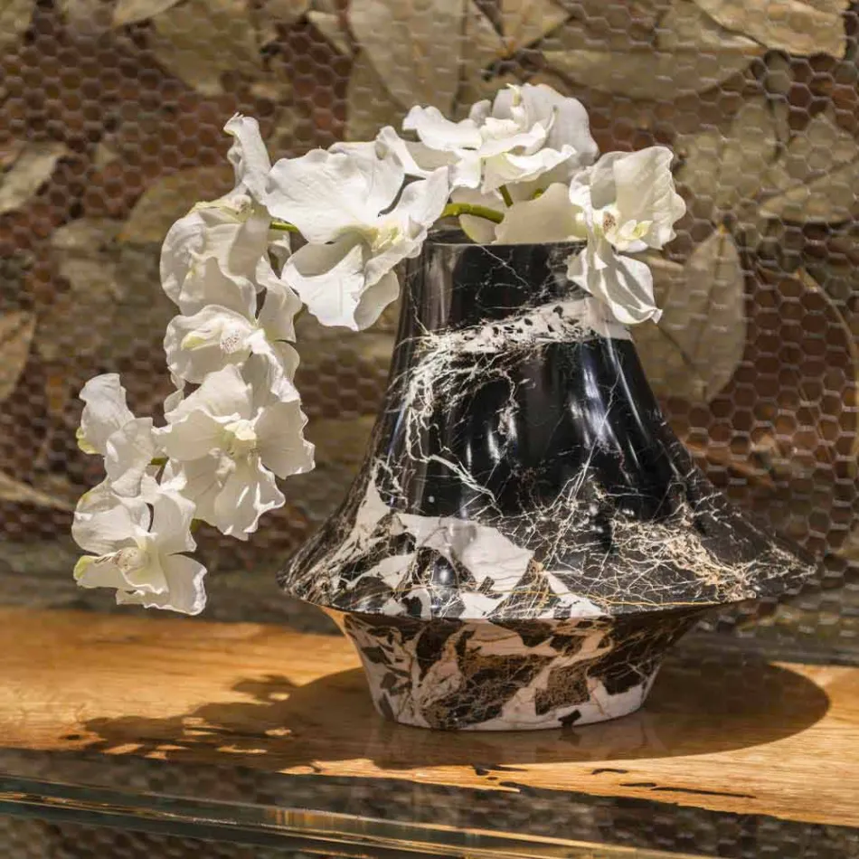 Vase d'intérieur élégant en marbre blanc et noir fabriqué en Italie - Original Viadurini