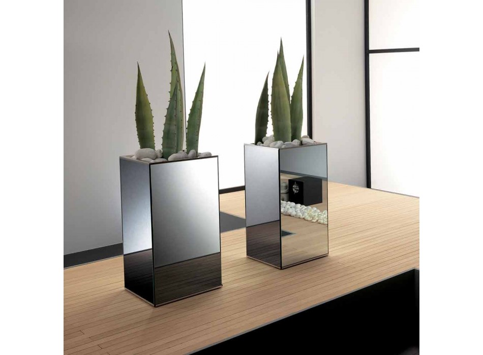 Vase miroir géométrique autoportant et structure en bois et acier - Ghenna Viadurini