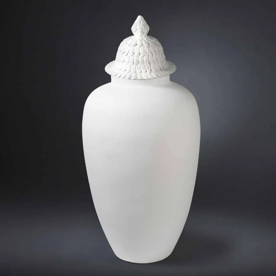 Vase design en céramique blanche avec décoration fabriquée à la main en Italie - Verio Viadurini