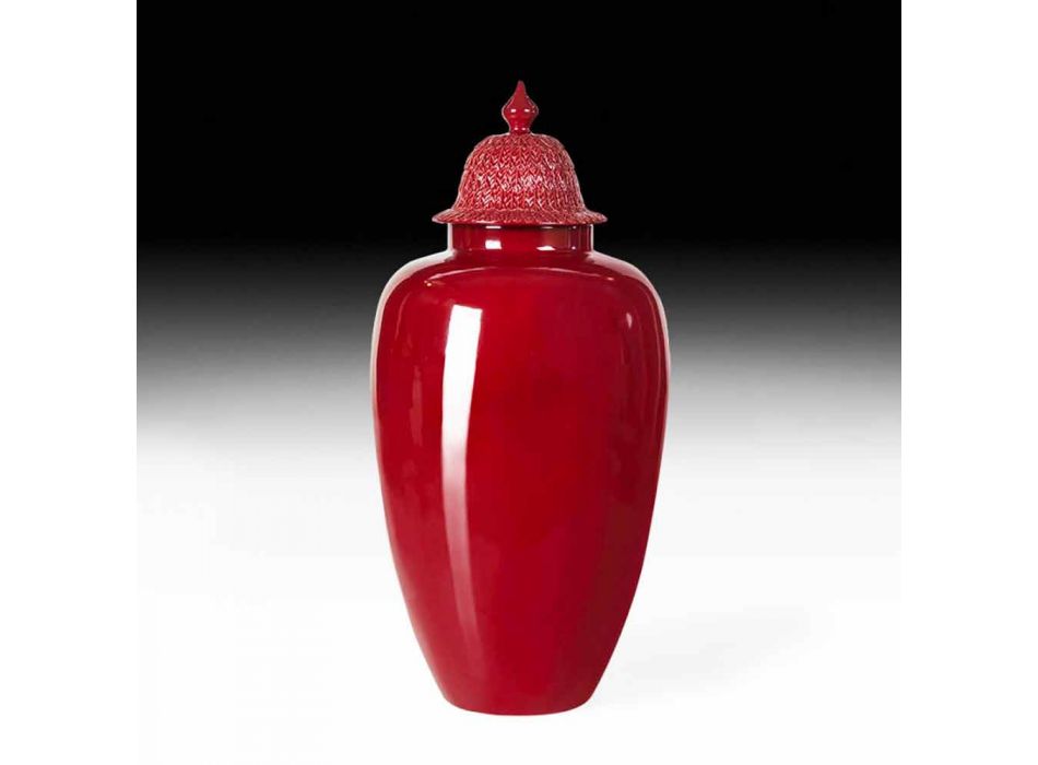 Vase en céramique laquée rouge avec décoration faite à la main en Italie - Verio Viadurini