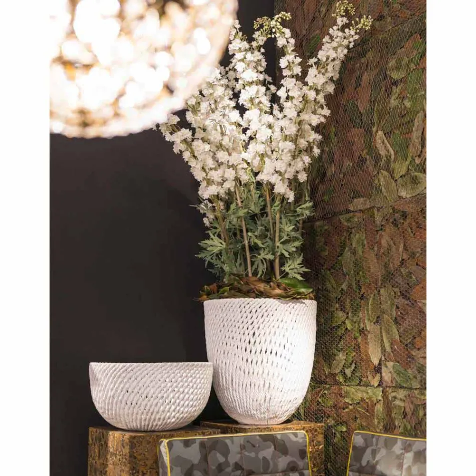 Vase en céramique fait main avec trame tissée fabriqué en Italie - Napoléon Viadurini