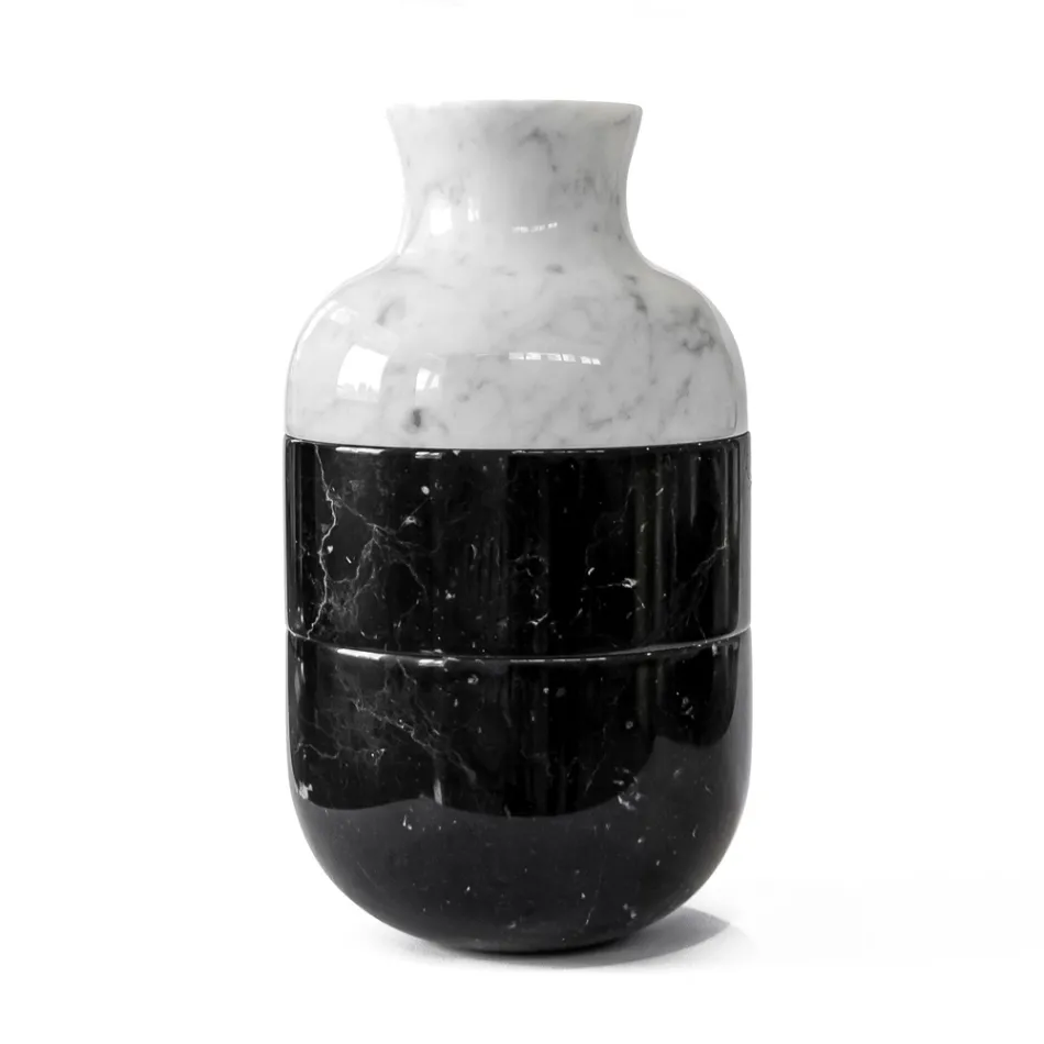 Vase en Marbre Blanc de Carrare et Noir Marquinia Luxury Design - Calar Viadurini