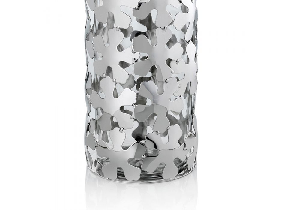 Vase en Métal Argenté et Verre Élégant Design Cylindrique avec Fleurs - Megghy Viadurini