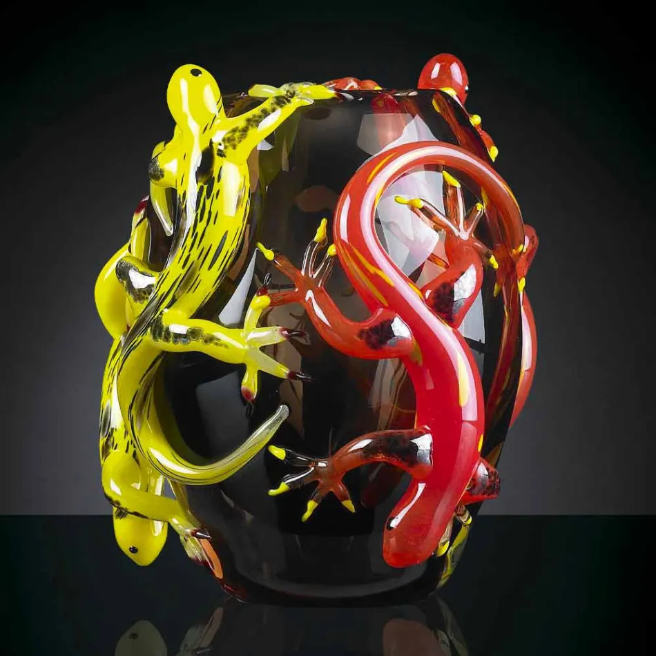 Vase en Verre Coloré avec Geckos Fabriqué à la Main en Italie - Geco Viadurini