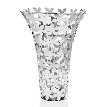 Vase de luxe italien en verre et métal argenté à décor floral - Terraceo Viadurini