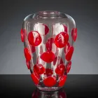 Vase en verre soufflé de Murano transparent et rouge fabriqué en Italie - Cenzo Viadurini