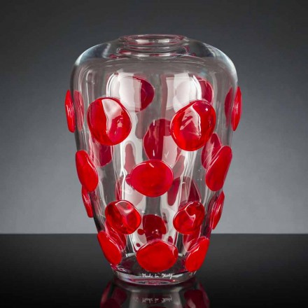 Vase en verre soufflé de Murano transparent et rouge fabriqué en Italie - Cenzo Viadurini