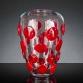 Vase en verre soufflé de Murano transparent et rouge fabriqué en Italie - Cenzo