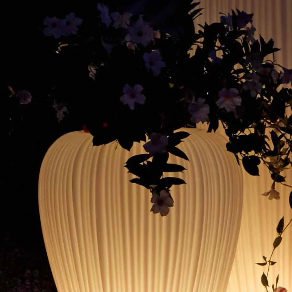 Vase d'extérieur lumineux au design moderne en polyéthylène, 2 pièces - Skin par Myyour Viadurini