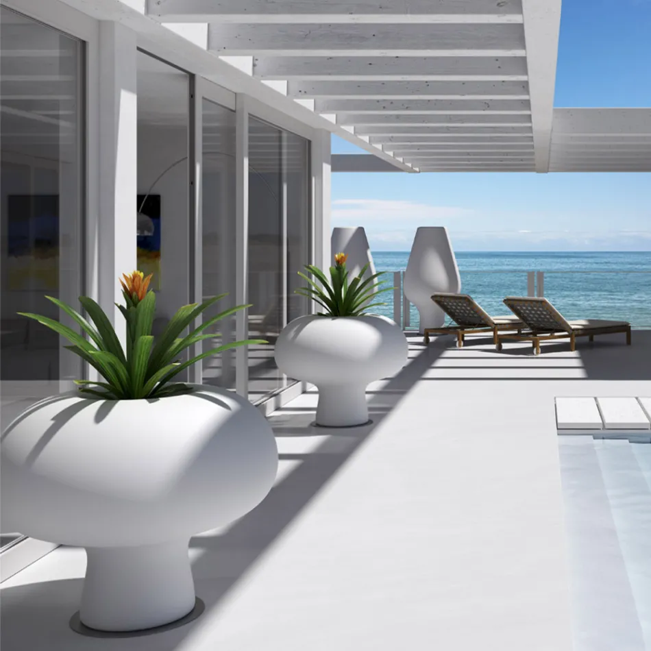 Vase Lumineux Extérieur en Polyéthylène avec Lumière LED Fabriqué en Italie - Boba Viadurini