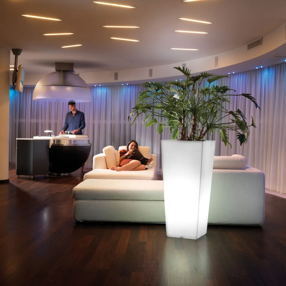 Grand vase d'intérieur en polyéthylène blanc fabriqué en Italie - Devid Viadurini