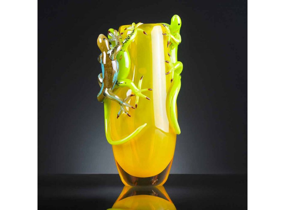 Vase ornemental en verre coloré fabriqué à la main en Italie - Geco Viadurini