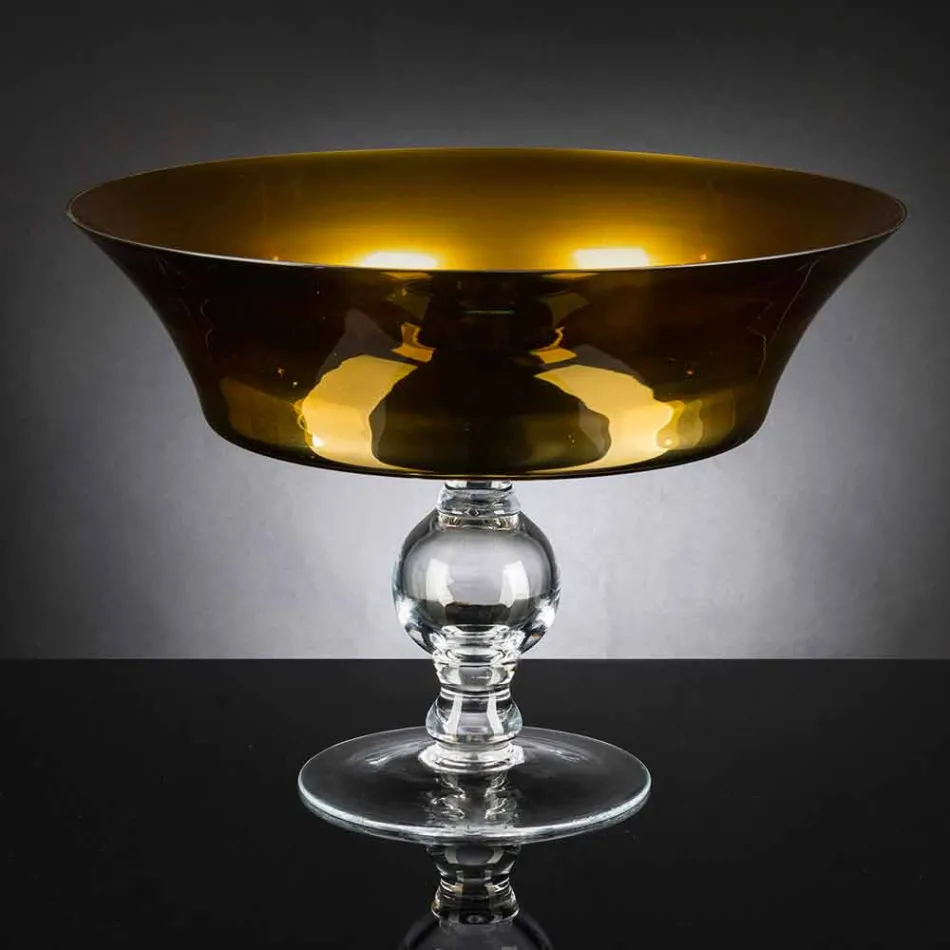 Vase Ornemental en Or et Verre Soufflé Transparent Fabriqué en Italie - Delfino Viadurini