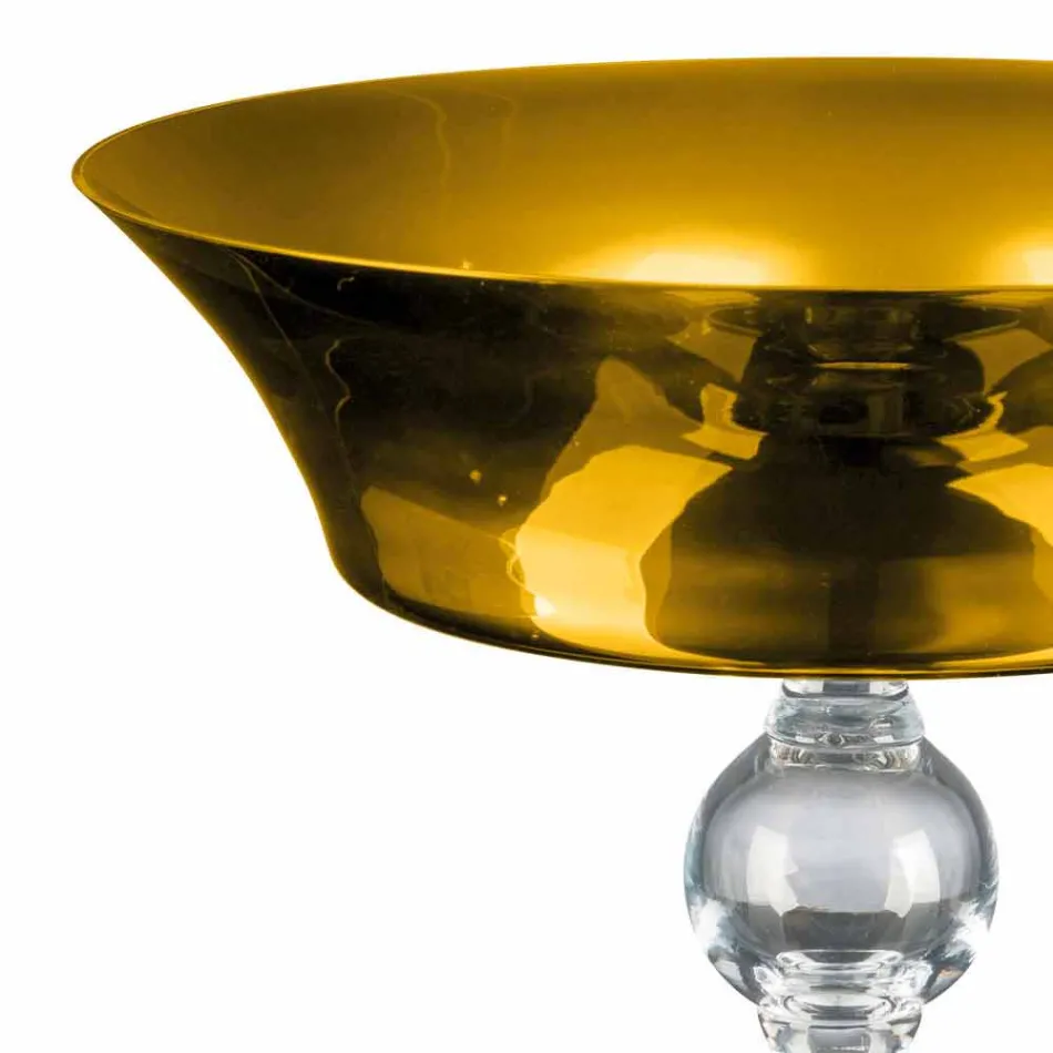 Vase Ornemental en Or et Verre Soufflé Transparent Fabriqué en Italie - Delfino Viadurini