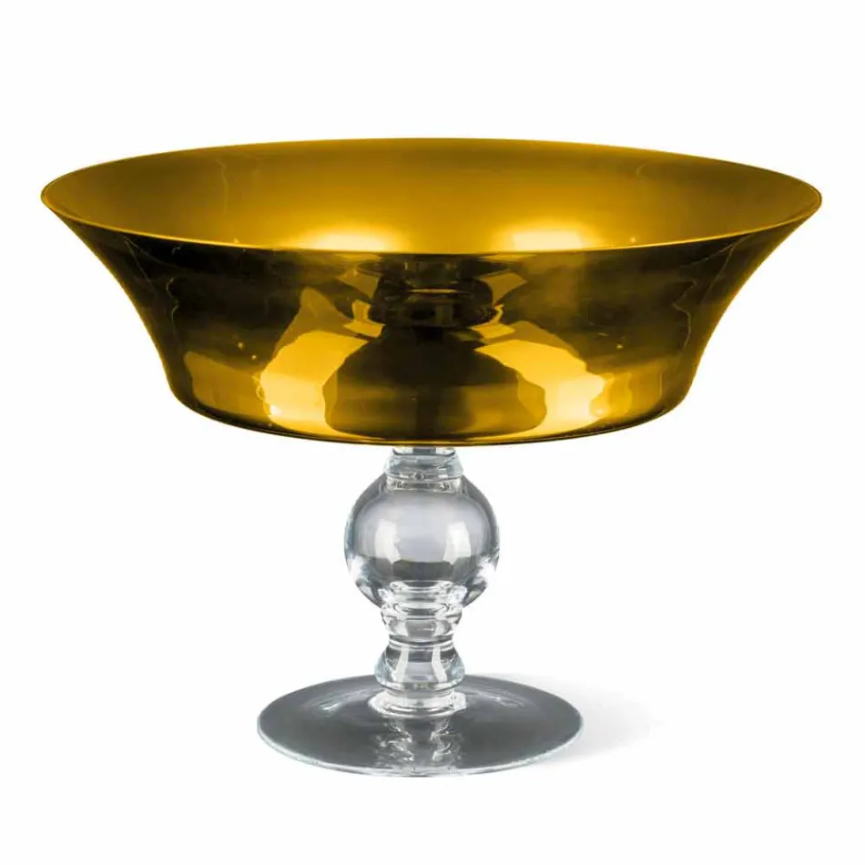 Vase Ornemental en Or et Verre Soufflé Transparent Fabriqué en Italie - Delfino Viadurini