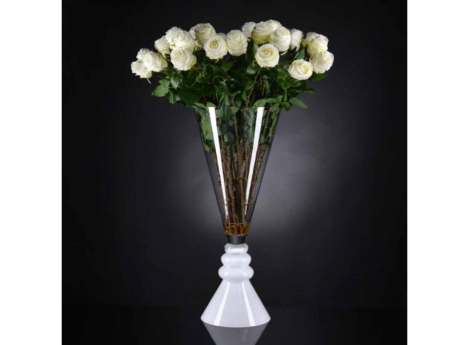 Vase à Fleurs en Verre Blanc et Transparent Fabriqué en Italie - Aramis Viadurini
