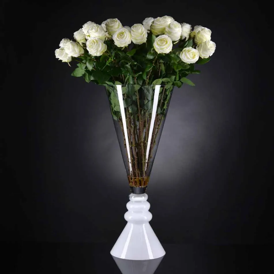 Vase à Fleurs en Verre Blanc et Transparent Fabriqué en Italie - Aramis Viadurini