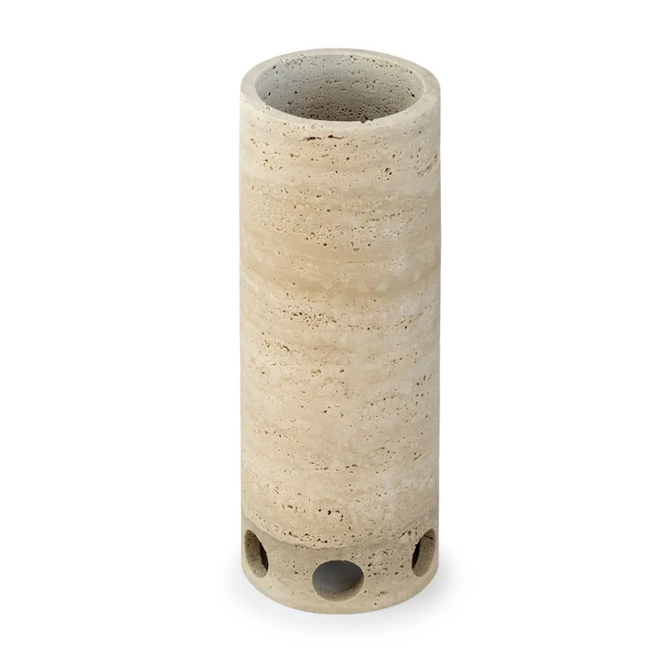 Vase/Bougeoir Cylindrique en Marbre Satiné Fabriqué en Italie - Shoyo Viadurini