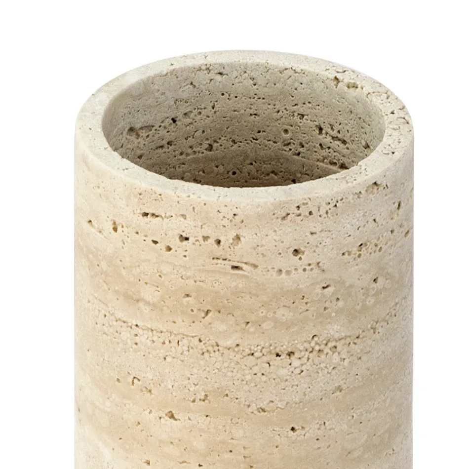 Vase/Bougeoir Cylindrique en Marbre Satiné Fabriqué en Italie - Shoyo Viadurini