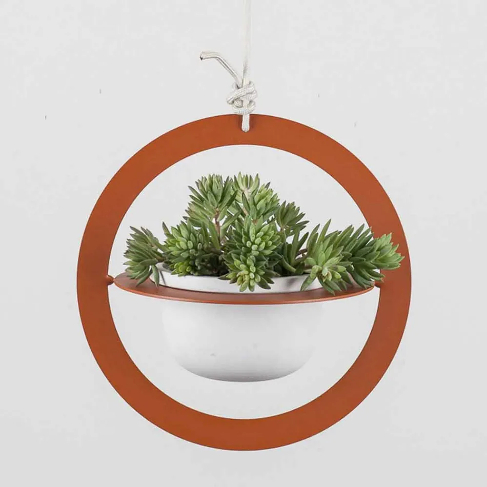 Vase à fleurs à suspendre en acier et céramique fabriqué en Italie - Leotta Viadurini