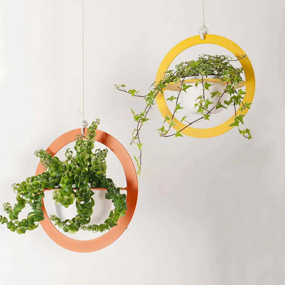 Vase à fleurs à suspendre en acier et céramique fabriqué en Italie - Leotta Viadurini