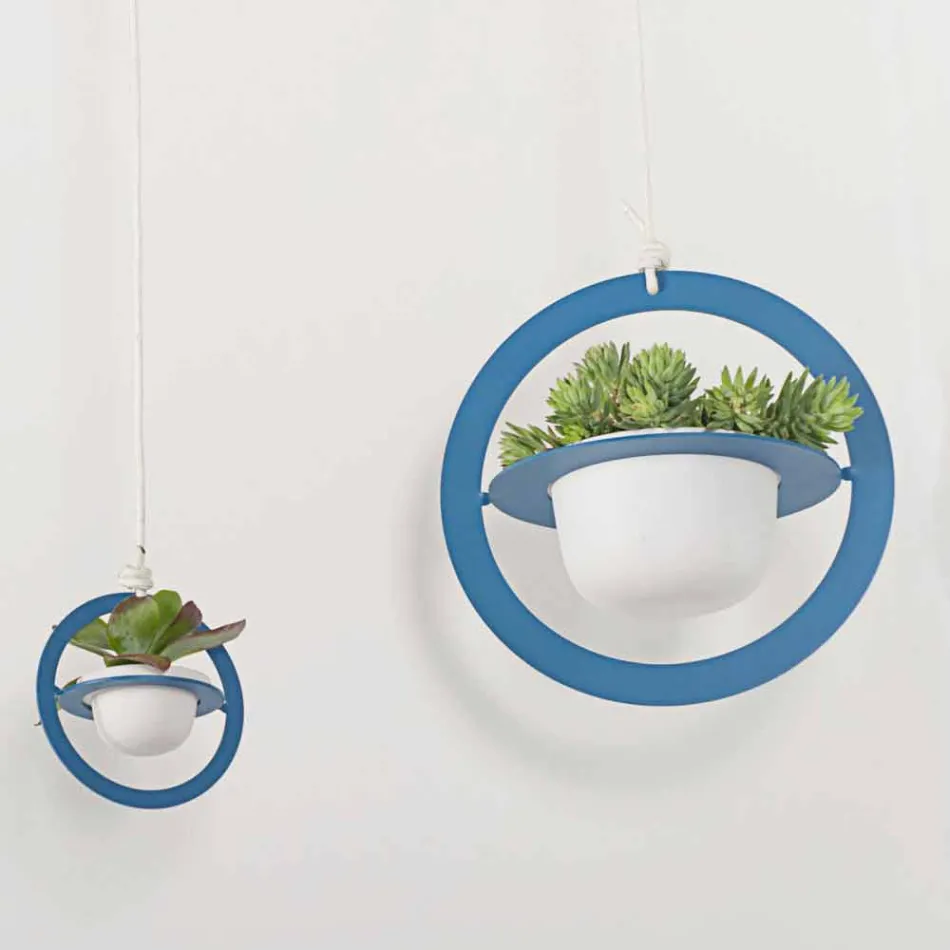 Vase à fleurs à suspendre en acier et céramique fabriqué en Italie - Leotta Viadurini