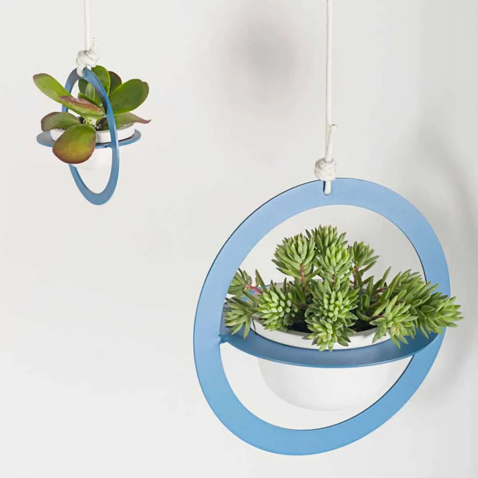 Vase à fleurs à suspendre en acier et céramique fabriqué en Italie - Leotta Viadurini