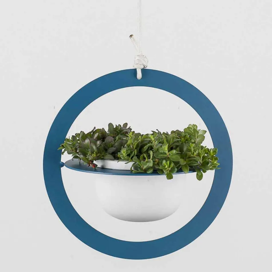 Vase à fleurs à suspendre en acier et céramique fabriqué en Italie - Leotta Viadurini