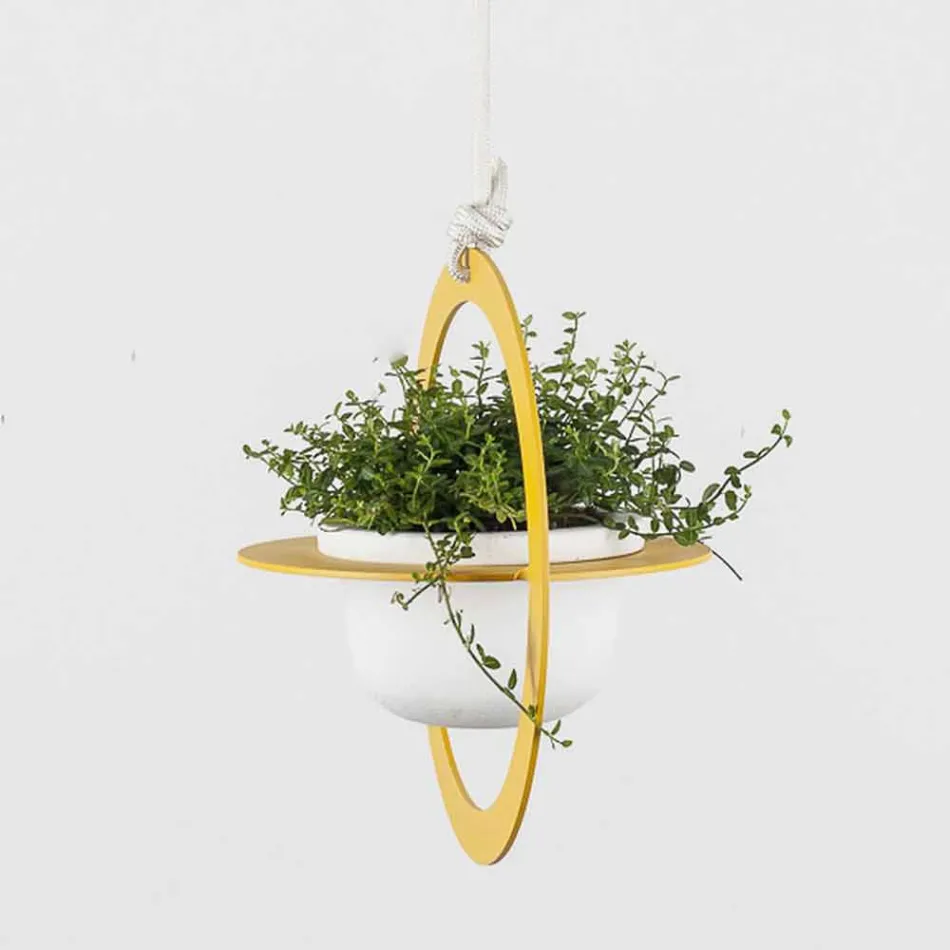 Vase à fleurs à suspendre en acier et céramique fabriqué en Italie - Leotta Viadurini