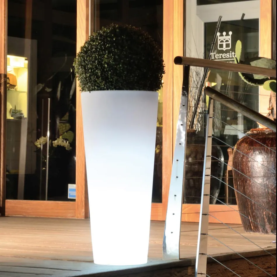 Vase de jardin rond de couleur fluo avec lumière Made in Italy - Avanas Viadurini