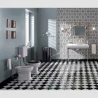 WC au sol avec cassette céramique et siège noir Made in Italy - Marwa Viadurini