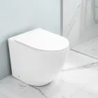 Toilettes Aralia blanches en céramique, à montage sur pied et à effet cyclonique, avec siège à fermeture amortie Viadurini
