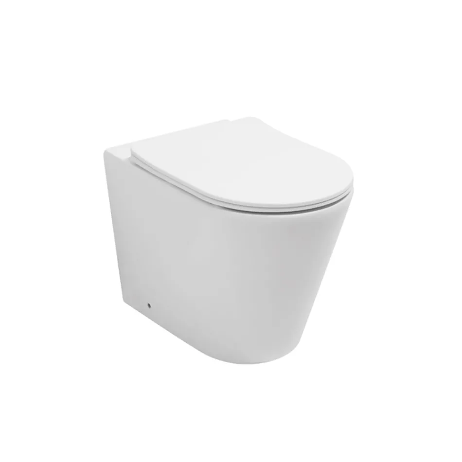 Toilettes sur pied avec abattant fin à fermeture ralentie en céramique blanche - Salice Viadurini