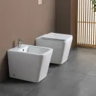 WC suspendu avec abattant en céramique à fermeture ralentie et design moderne - Giunco Viadurini