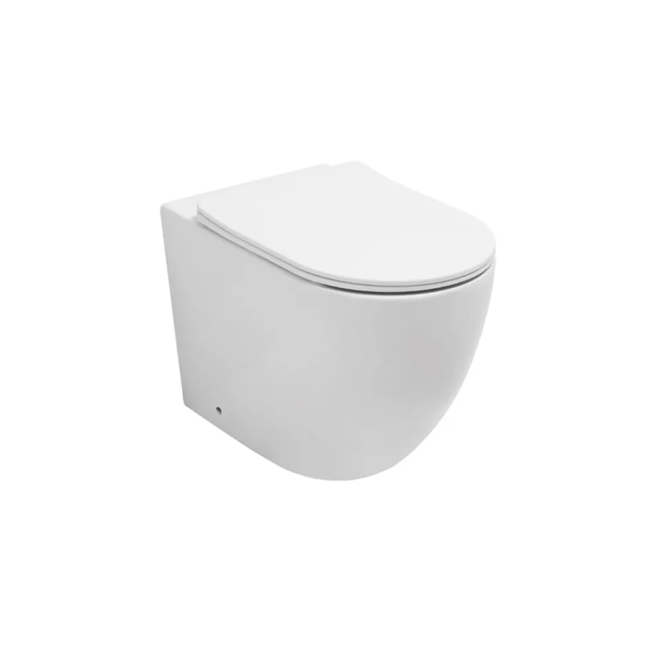 WC suspendu avec abattant à fermeture ralentie en céramique blanche - Elm Viadurini