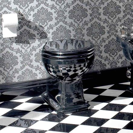 Vase de sol Wc Classic en céramique noire avec siège, fabriqué en Italie - Marwa Viadurini