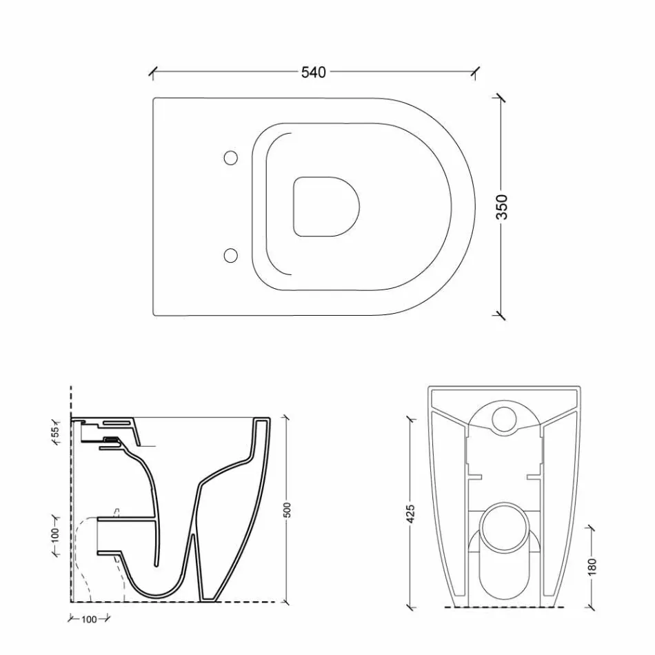 Cuvette de toilette en céramique blanche au design moderne Shine Square H50 Rimless Viadurini