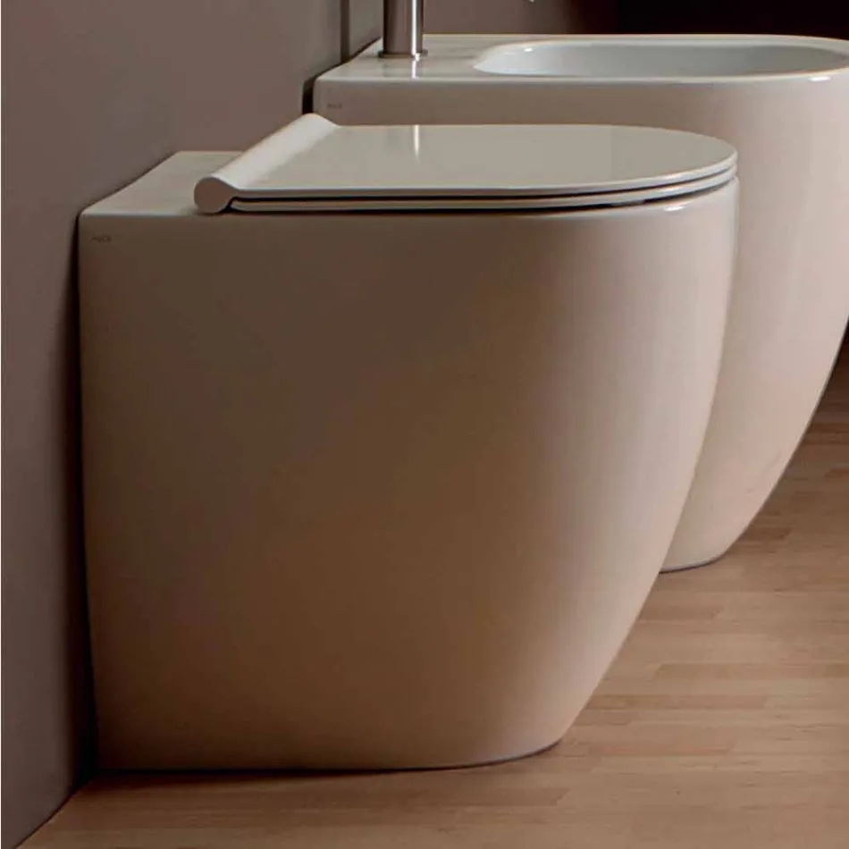 Cuvette de toilette en céramique blanche au design moderne Shine Square H50 Rimless Viadurini