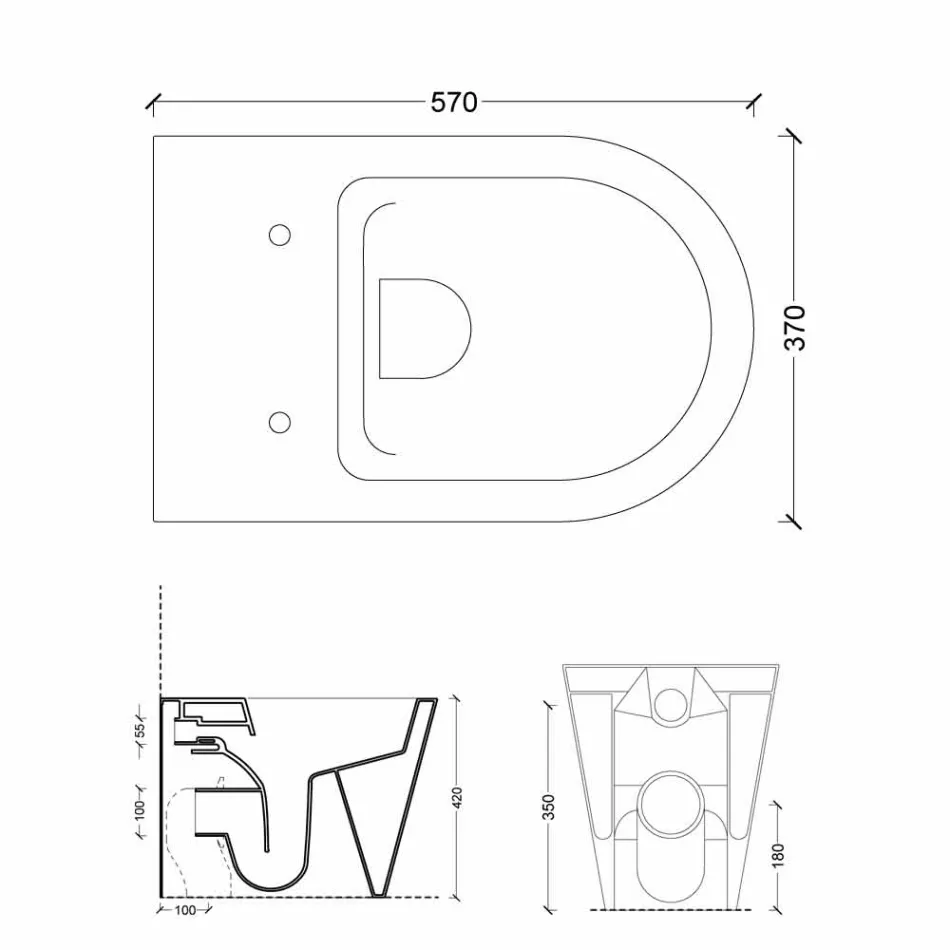Cuvette de toilette moderne en céramique blanche Sun Round 57x37 cm fabriquée en Italie Viadurini