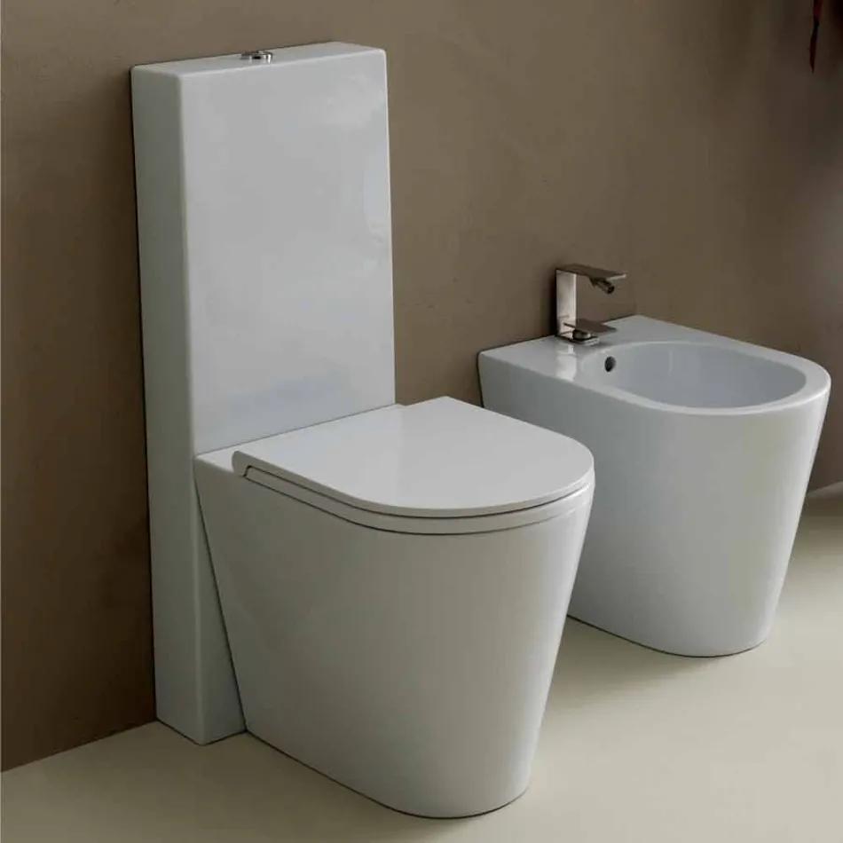 Cuvette de toilette moderne en céramique blanche Sun Round 57x37 cm fabriquée en Italie Viadurini