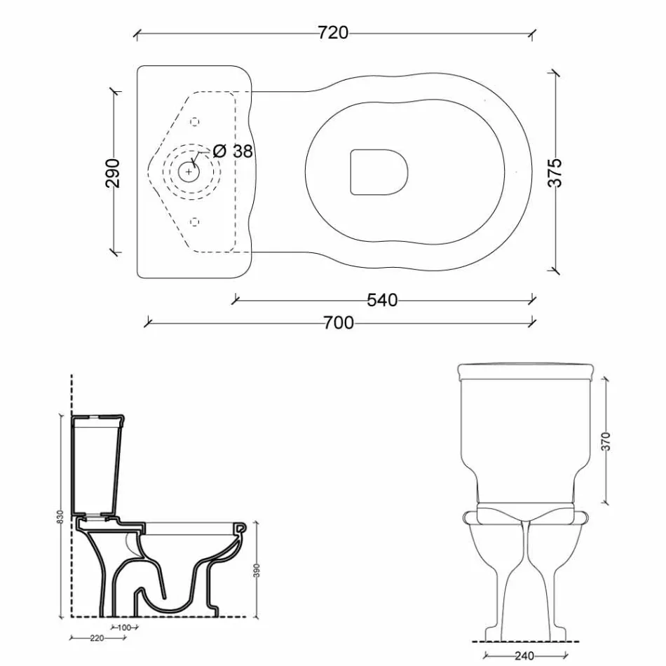 Cuvette de toilette monobloc en céramique blanche style 72x36 cm, fabriquée en Italie Viadurini