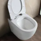 Toilette Aster blanche en céramique sans bride, à poser au sol, avec siège à fermeture amortie   Viadurini